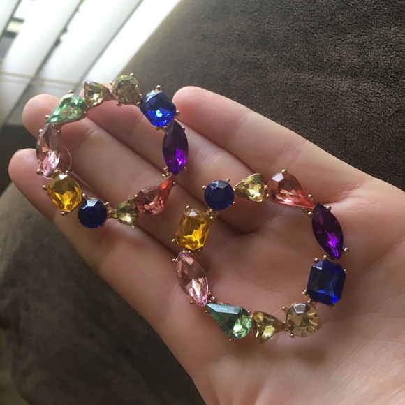 'Living' Round Rhinestone Fun Hoop Earrings - Picture 5 of 7